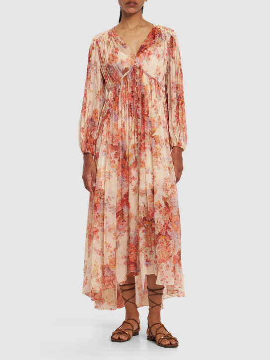 Zimmermann: Devi gathered printed silk maxi dress - Renkli - women_1 | Luisa Via Roma