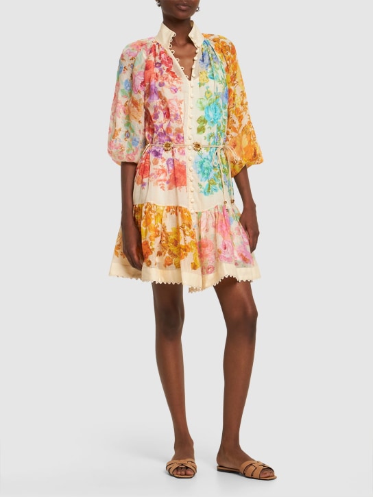 Zimmermann: Raie Lantern floral ramie mini dress - Multicolor - women_1 | Luisa Via Roma