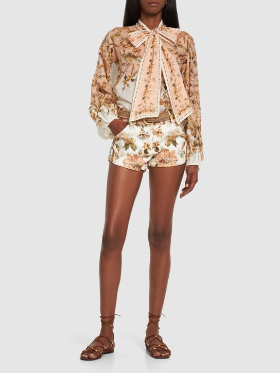 Zimmermann: Chintz floral print linen mini shorts - Renkli - women_1 | Luisa Via Roma