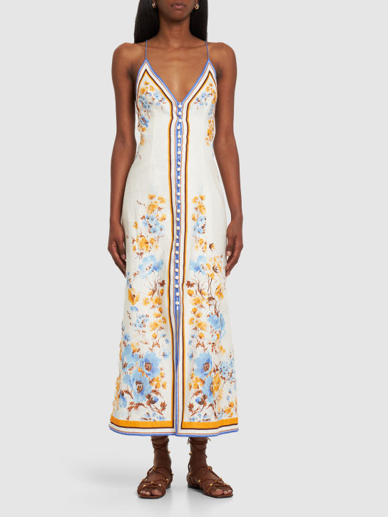 Zimmermann: Halcyon printed linen maxi slip dress - Orange/Blue Flo - women_1 | Luisa Via Roma