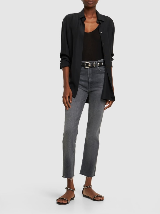 Mother: The Hustler Ankle Fray mid rise jeans - Grey - women_1 | Luisa Via Roma