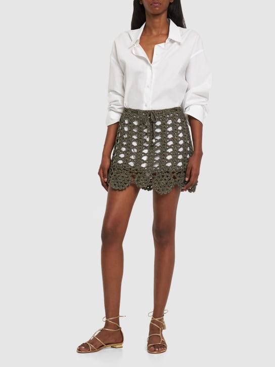 GANNI: Crochet self-tie cotton blend mini skirt - Black/Gold - women_1 | Luisa Via Roma