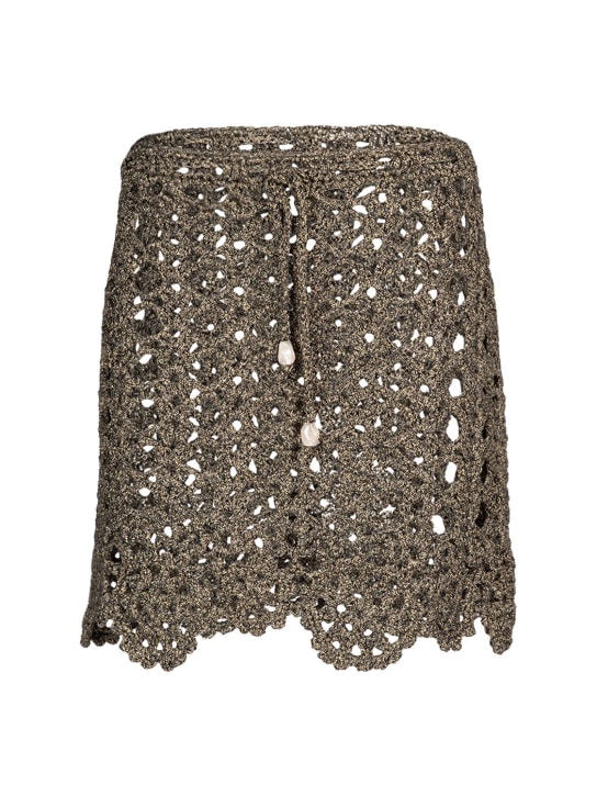 GANNI: Minigonna in misto cotone crochet da annodare - Nero/Oro - women_0 | Luisa Via Roma