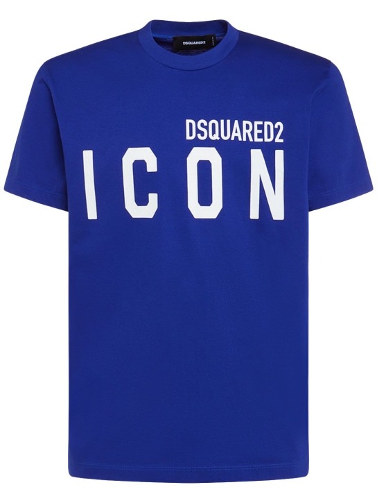 Dsquared2: Printed logo cotton t-shirt - Electric Blue - men_0 | Luisa Via Roma
