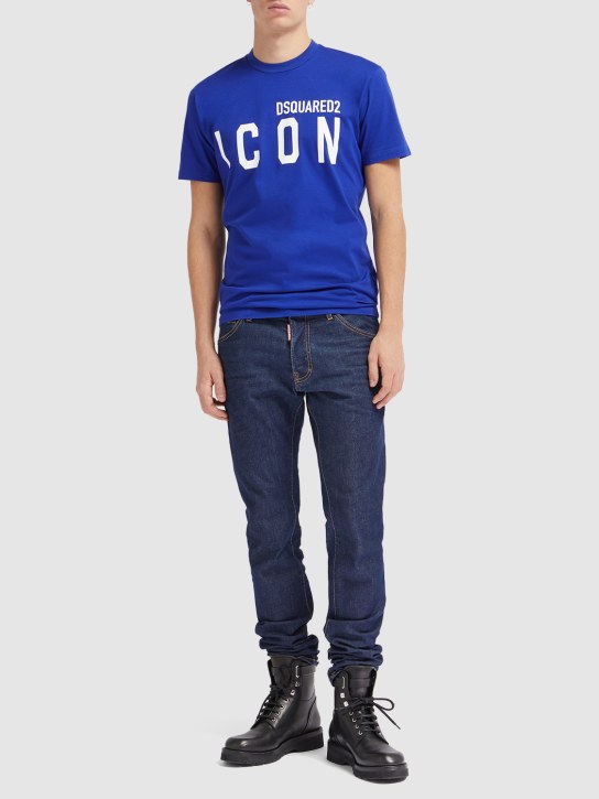 Dsquared2: Printed logo cotton t-shirt - Electric Blue - men_1 | Luisa Via Roma
