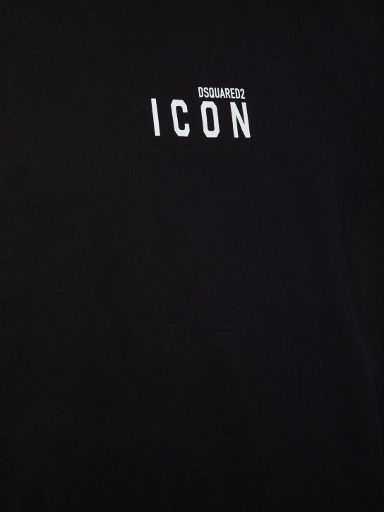 Dsquared2: 프린트 로고 코튼 티셔츠 - 블랙/화이트 - men_1 | Luisa Via Roma