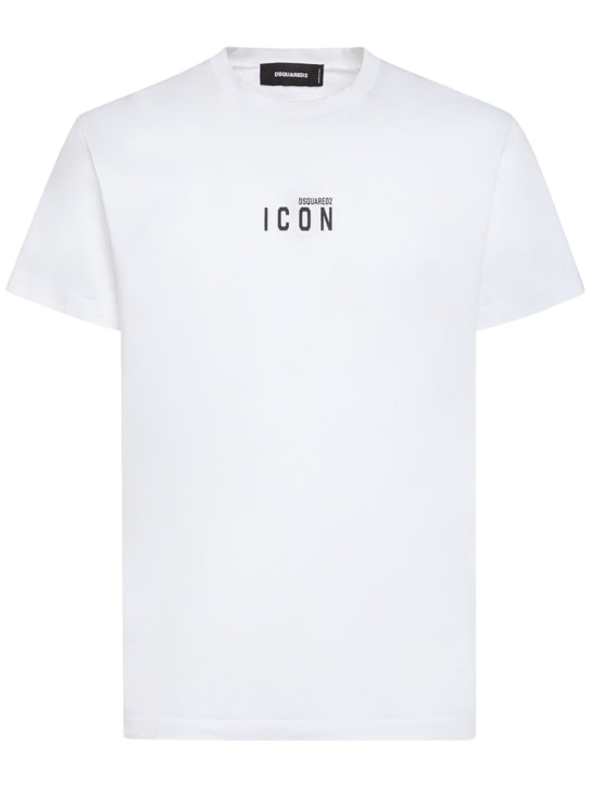 Dsquared2: T-shirt en coton imprimé logo - Blanc/Noir - men_0 | Luisa Via Roma