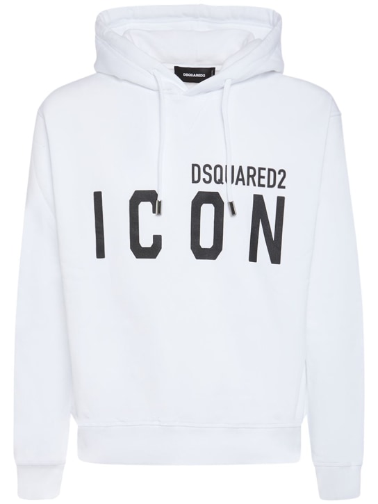 Dsquared2: Printed logo cotton hooded sweatshirt - men_0 | Luisa Via Roma