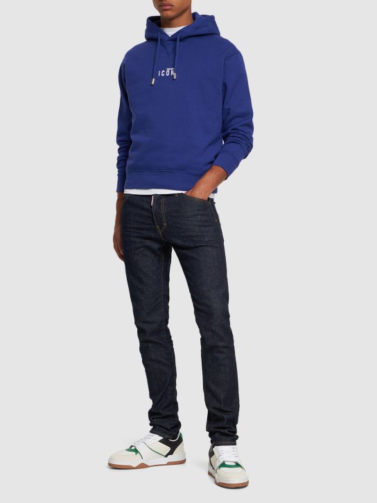Dsquared2: Printed logo cotton hooded sweatshirt - Electric Blue - men_1 | Luisa Via Roma