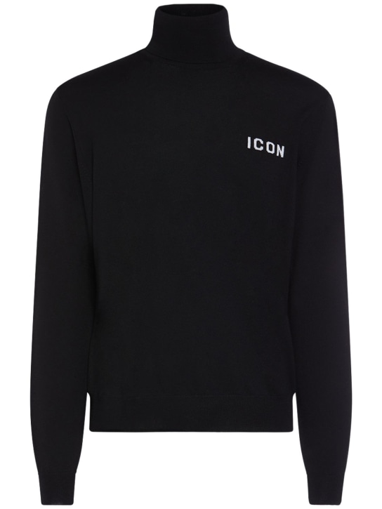 Dsquared2: Icon wool knit turtleneck sweater - Black/White - men_0 | Luisa Via Roma