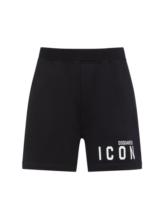 Dsquared2: Shorts in felpa di cotone con logo - Nero/Bianco - men_0 | Luisa Via Roma