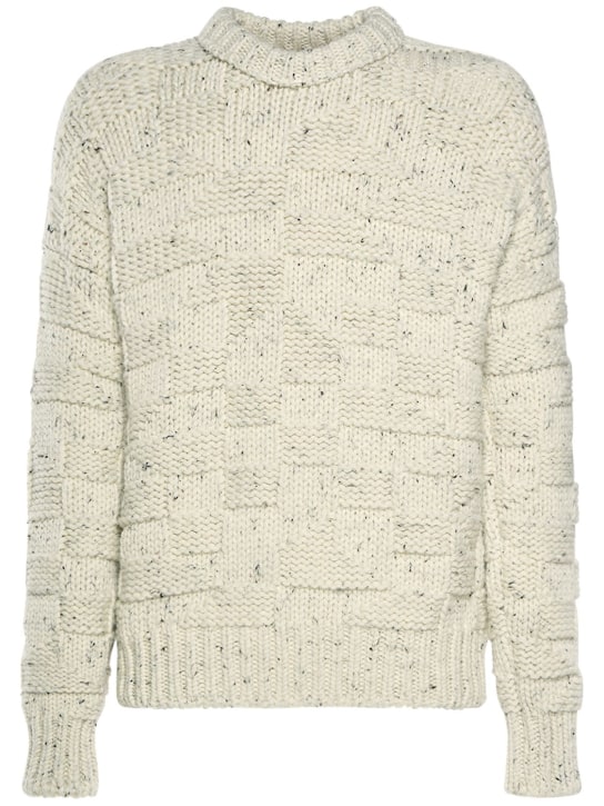 Bottega Veneta: Intreccio graphic Shetland wool sweater - String - men_0 | Luisa Via Roma
