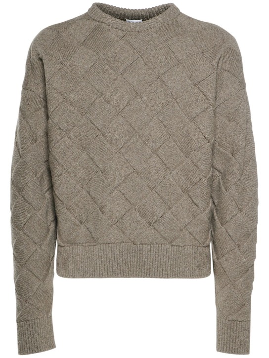 Bottega Veneta: Suéter de lana con cuello redondo - Riverbed - men_0 | Luisa Via Roma