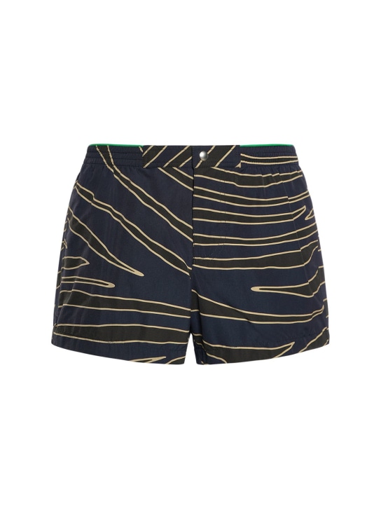Bottega Veneta: Animal print nylon swim shorts - Navy/Multi - men_0 | Luisa Via Roma