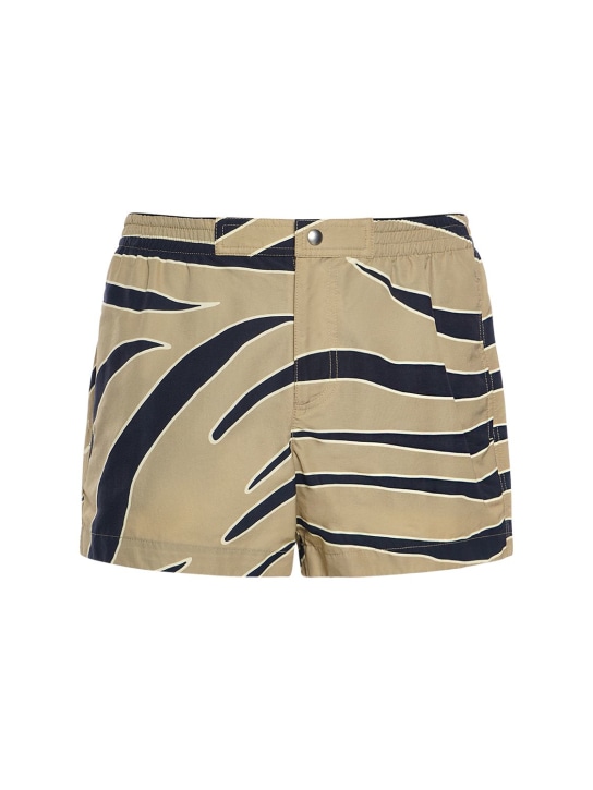Bottega Veneta: Animal print nylon swim shorts - Sesame/Multi - men_0 | Luisa Via Roma