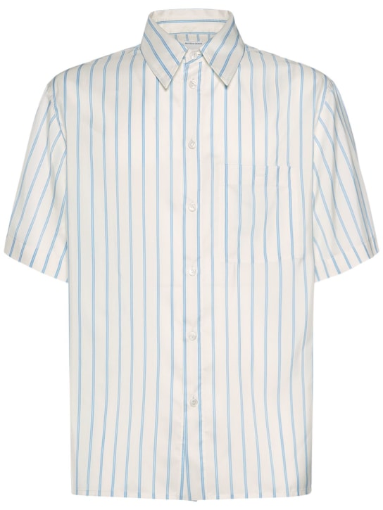 Bottega Veneta: Striped silk regular fit s/s shirt - Off White/Blue - men_0 | Luisa Via Roma