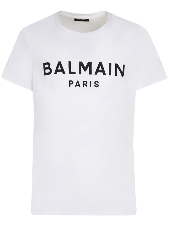 Balmain: Printed cotton t-shirt - White/Black - men_0 | Luisa Via Roma