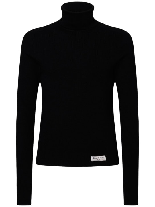Balmain: PB logo wool turtleneck sweater - Black - men_0 | Luisa Via Roma