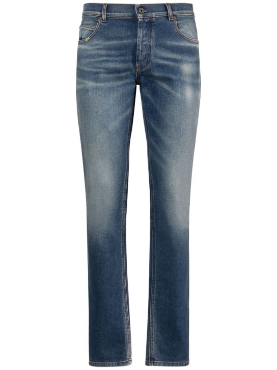 Balmain: Jeans slim fit in denim di cotone stretch - Blu - men_0 | Luisa Via Roma