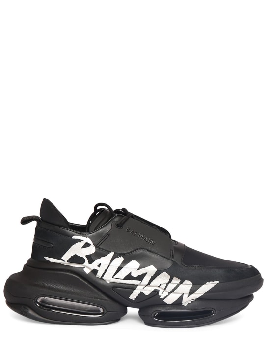 Balmain: B Bold low rubberized leather sneakers - Black/Silver - men_0 | Luisa Via Roma