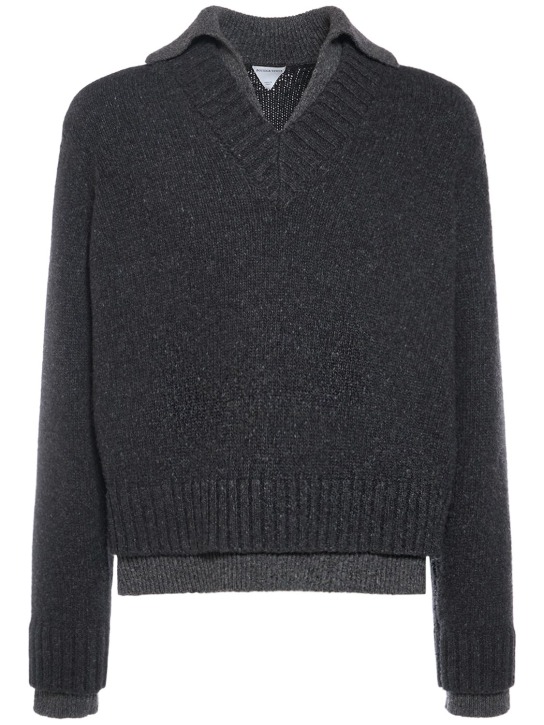 Bottega Veneta: Double layer wool knit sweater - Anthracite - men_0 | Luisa Via Roma
