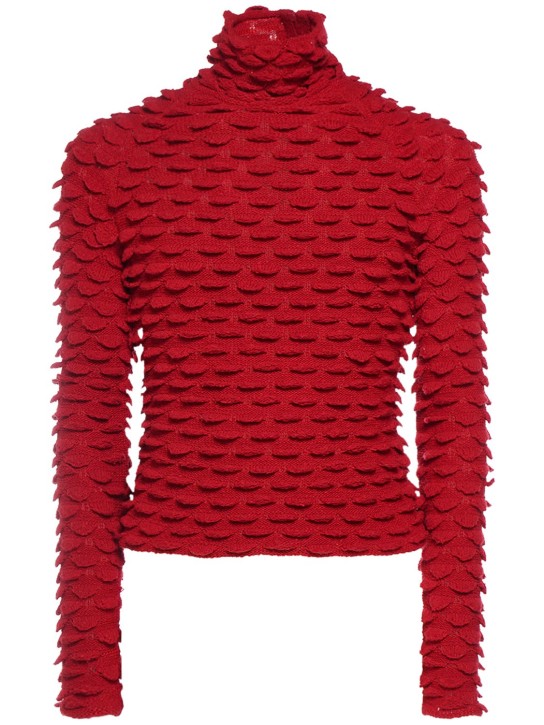 Bottega Veneta: Fish scales wool blend knit sweater - Scarlet - men_0 | Luisa Via Roma