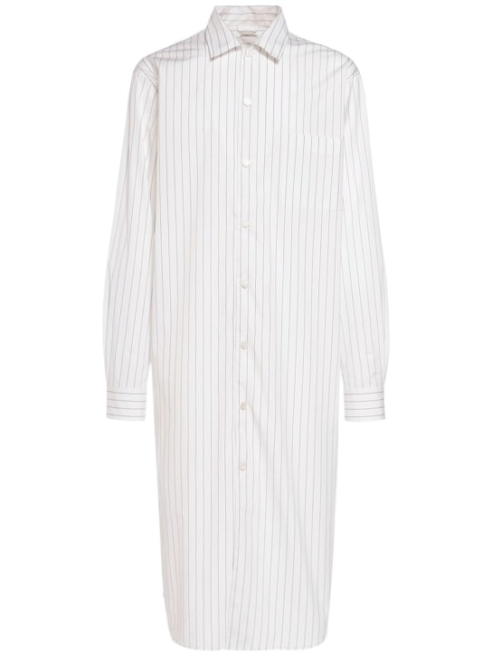 Bottega Veneta: Fine pinstripe poplin cotton long shirt - White/Black - men_0 | Luisa Via Roma