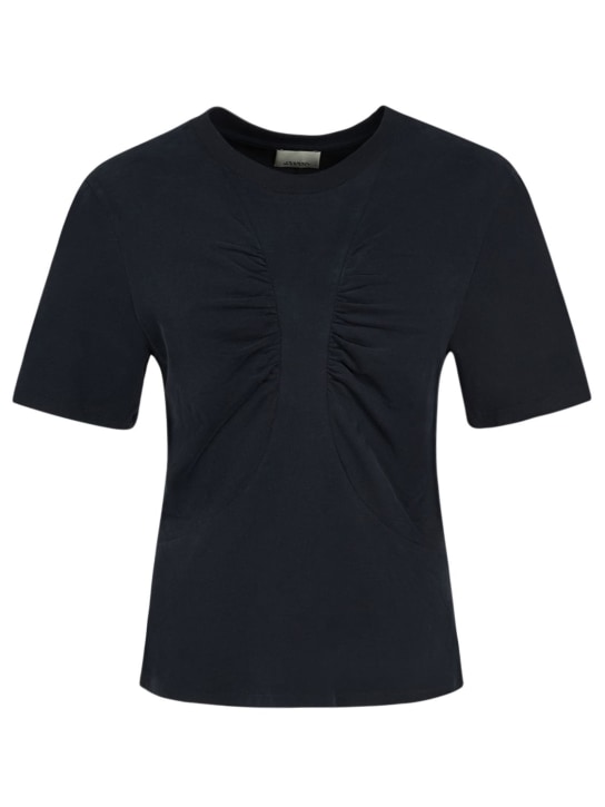 Isabel Marant: Camiseta de algodón fruncido - Negro - women_0 | Luisa Via Roma