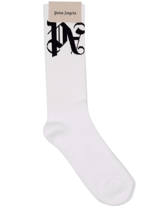 Palm Angels: Monogram cotton blend socks - White - men_0 | Luisa Via Roma