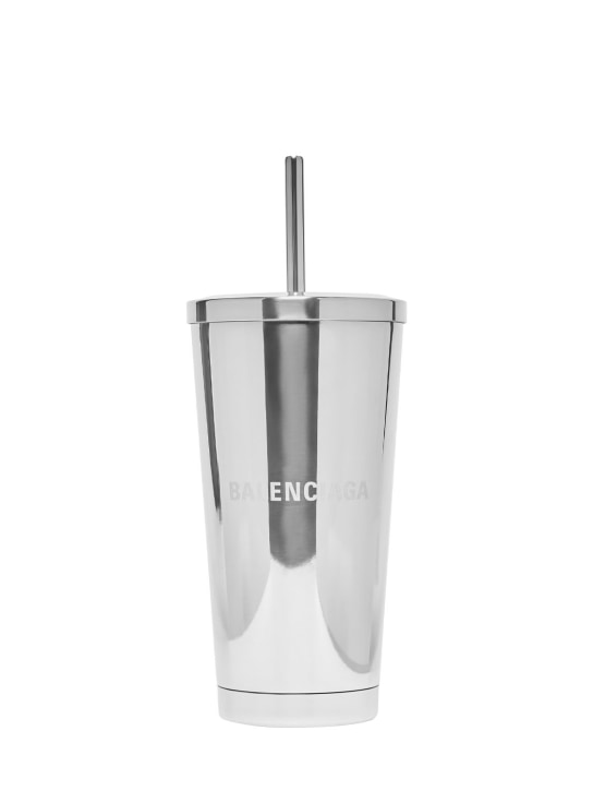Balenciaga: Bicchiere in acciaio inox con logo - Argento - ecraft_0 | Luisa Via Roma