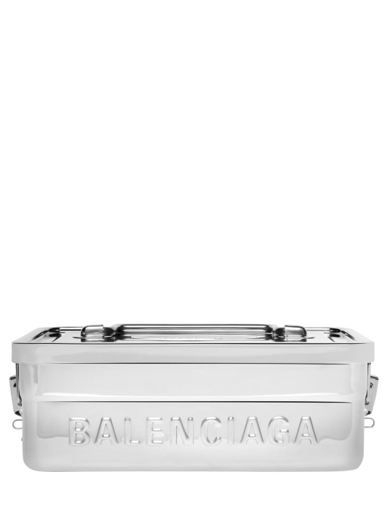 Balenciaga: Lunch box en acier inoxydable à logo - Argent - ecraft_0 | Luisa Via Roma