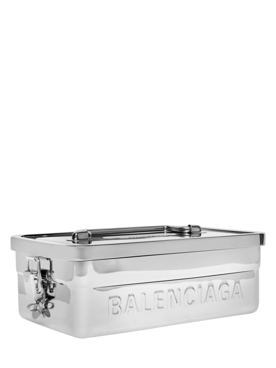 Balenciaga: Lunch box en acier inoxydable à logo - Argent - ecraft_1 | Luisa Via Roma
