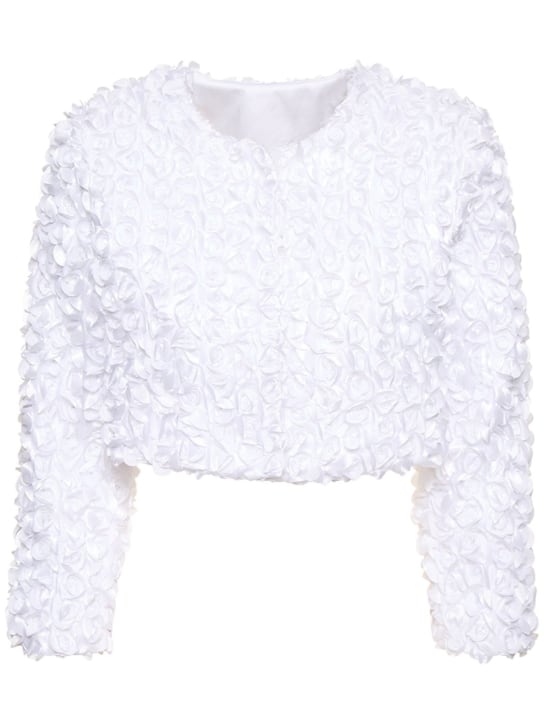 Rotate: 3D Flower cropped embroidered jacket - Bright White - women_0 | Luisa Via Roma