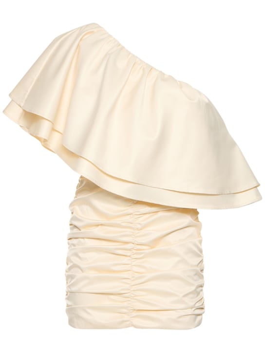 Rotate: Robe courte asymétrique en sergé ruché - Blanc - women_0 | Luisa Via Roma