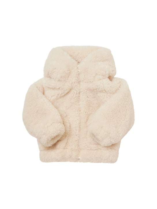 Monnalisa: Hooded faux fur jacket w/ ears - Light Beige - kids-girls_0 | Luisa Via Roma