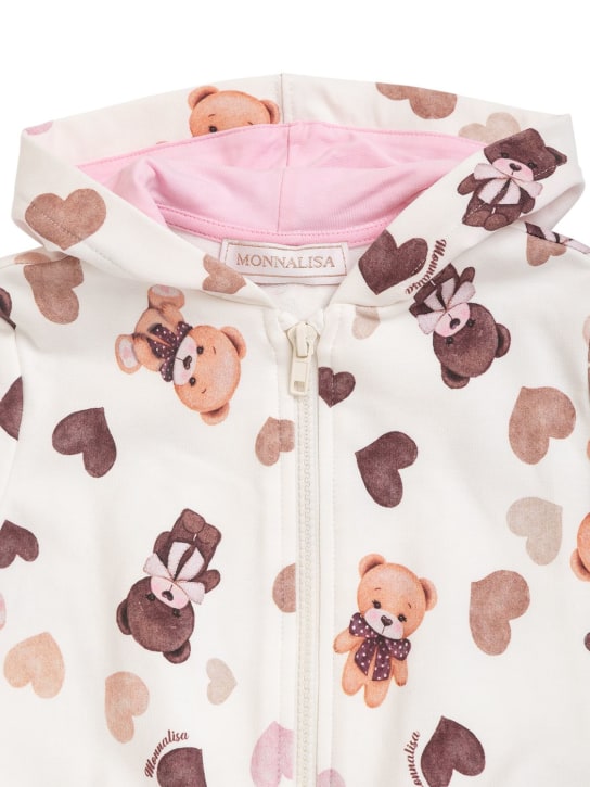 Monnalisa: Bear print cotton hoodie - Beyaz - kids-girls_1 | Luisa Via Roma
