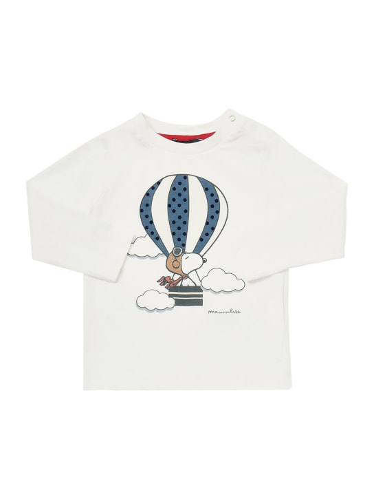 Monnalisa: Camicia in jersey di cotone con stampa - Bianco - kids-boys_0 | Luisa Via Roma