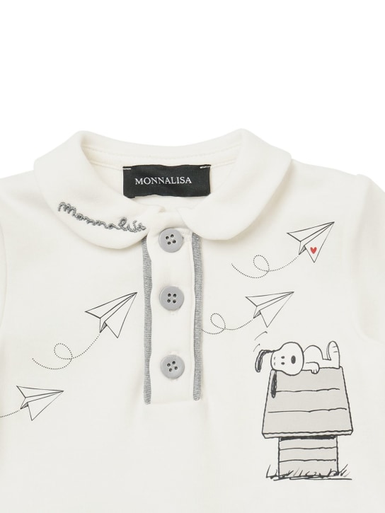 Monnalisa: Snoopy print cotton interlock romper - White/Grey - kids-girls_1 | Luisa Via Roma