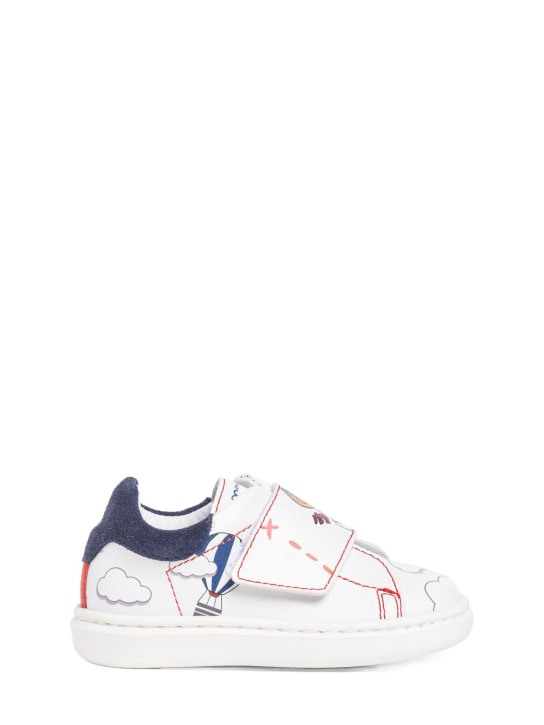 Monnalisa: Snoopy print leather strap sneakers - White - kids-girls_0 | Luisa Via Roma