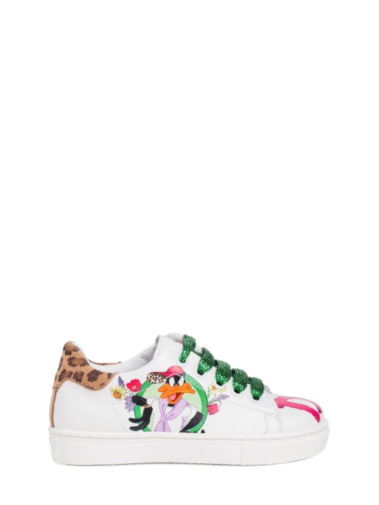 Monnalisa: Sneakers Duffy Duck de piel con estampado - Multicolor - kids-girls_0 | Luisa Via Roma