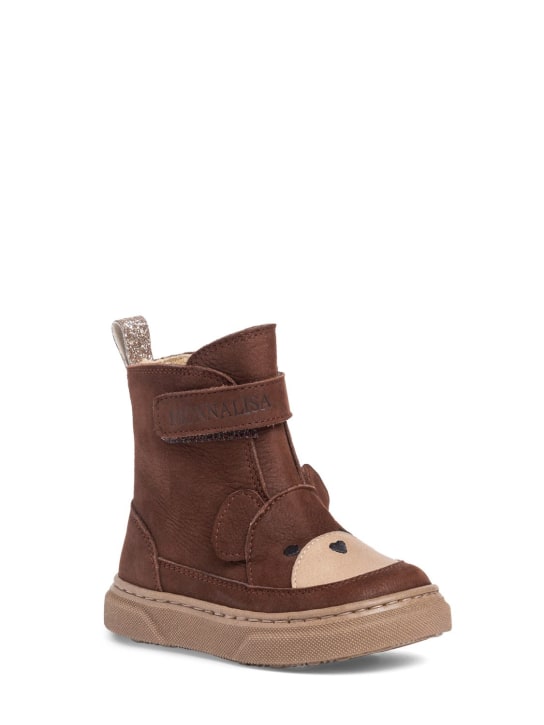Monnalisa: Bear nubuck leather boots - Brown - kids-boys_1 | Luisa Via Roma