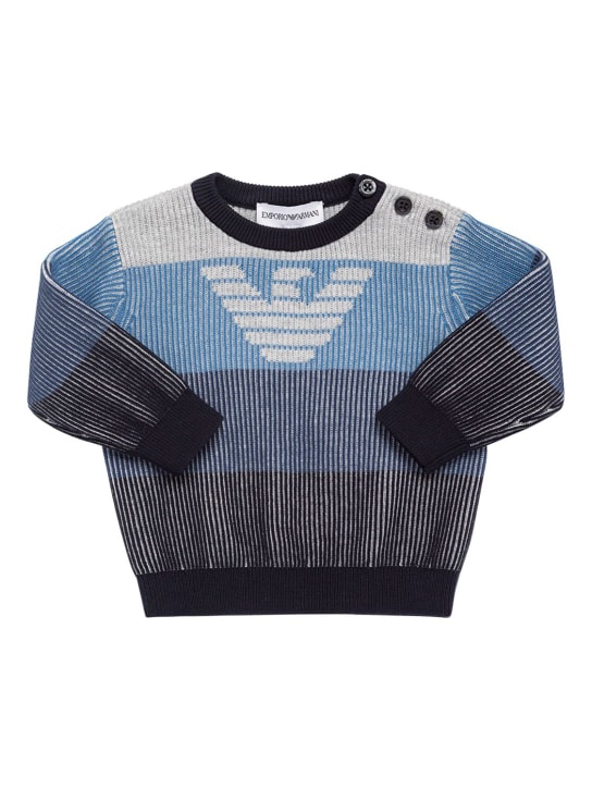 Emporio Armani: Suéter de punto de algodón con logo - Multicolor - kids-boys_0 | Luisa Via Roma