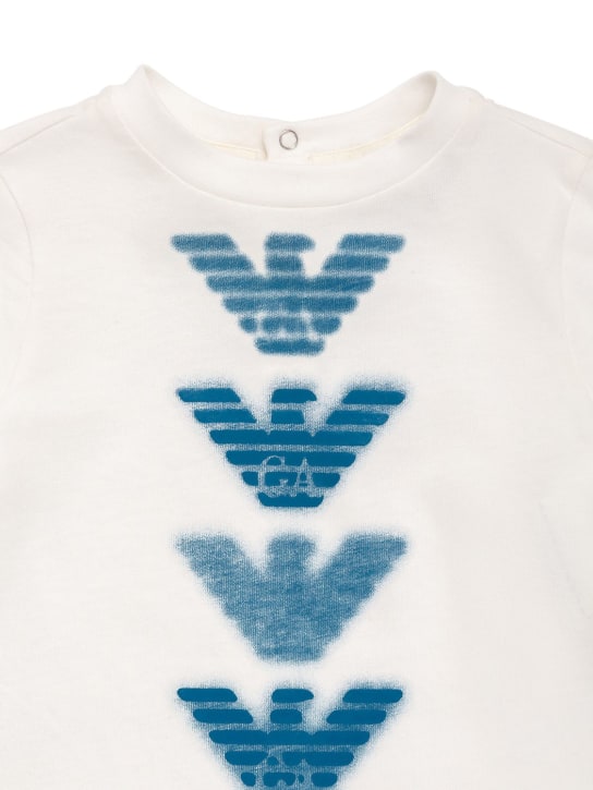 Emporio Armani: T-shirt en jersey de coton imprimé manches longues - Blanc - kids-boys_1 | Luisa Via Roma