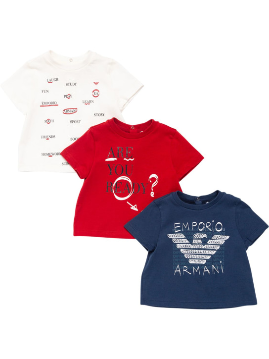 Emporio Armani: Set of 3 printed cotton jersey t-shirts - Multicolor - kids-boys_0 | Luisa Via Roma