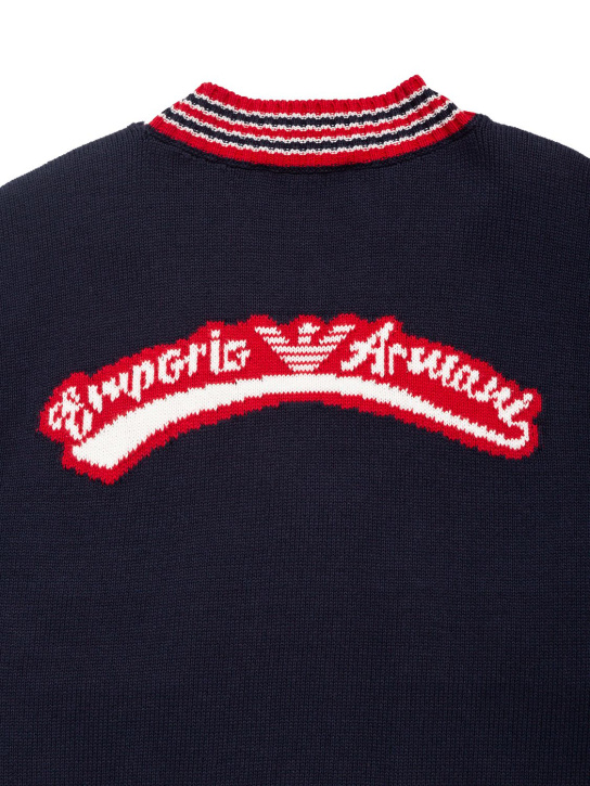 Emporio Armani: Cotton blend knit cardigan w/ logo - Lacivert - kids-boys_1 | Luisa Via Roma