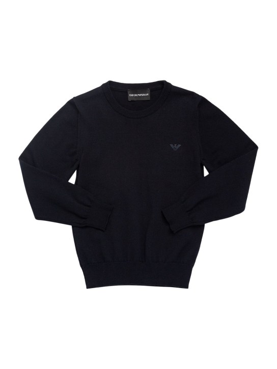 Emporio Armani: Cotton blend knit sweater - Navy - kids-boys_0 | Luisa Via Roma