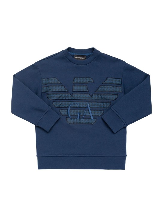 Emporio Armani: Sweatshirt aus Baumwolle mit Logostickerei - Dunkelblau - kids-boys_0 | Luisa Via Roma