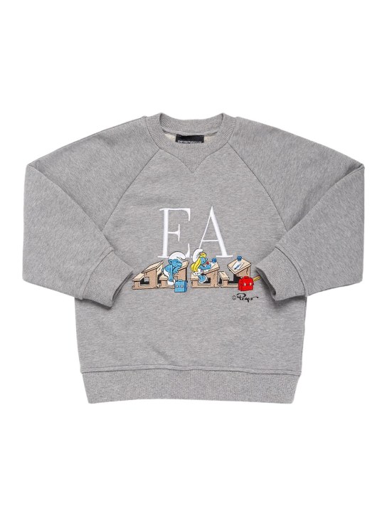 Emporio Armani: Sweatshirt aus Baumwolle mit Stickerei - Grau - kids-boys_0 | Luisa Via Roma