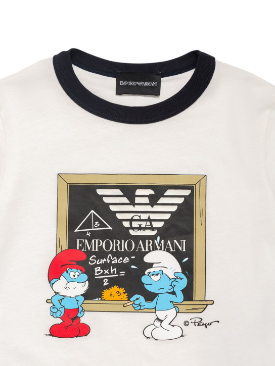 Emporio Armani: Smurf 오가닉 코튼 저지 반팔 티셔츠 - kids-boys_1 | Luisa Via Roma