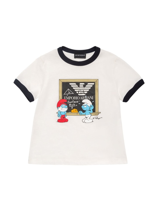 Emporio Armani: Smurf有机棉平纹针织短袖T恤 - kids-boys_0 | Luisa Via Roma